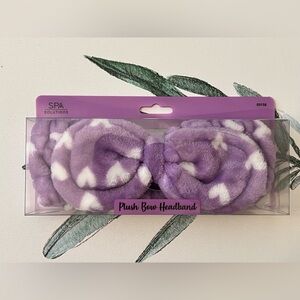 Spa Solutions Plush Bow Headband Purple White Hearts Brand New